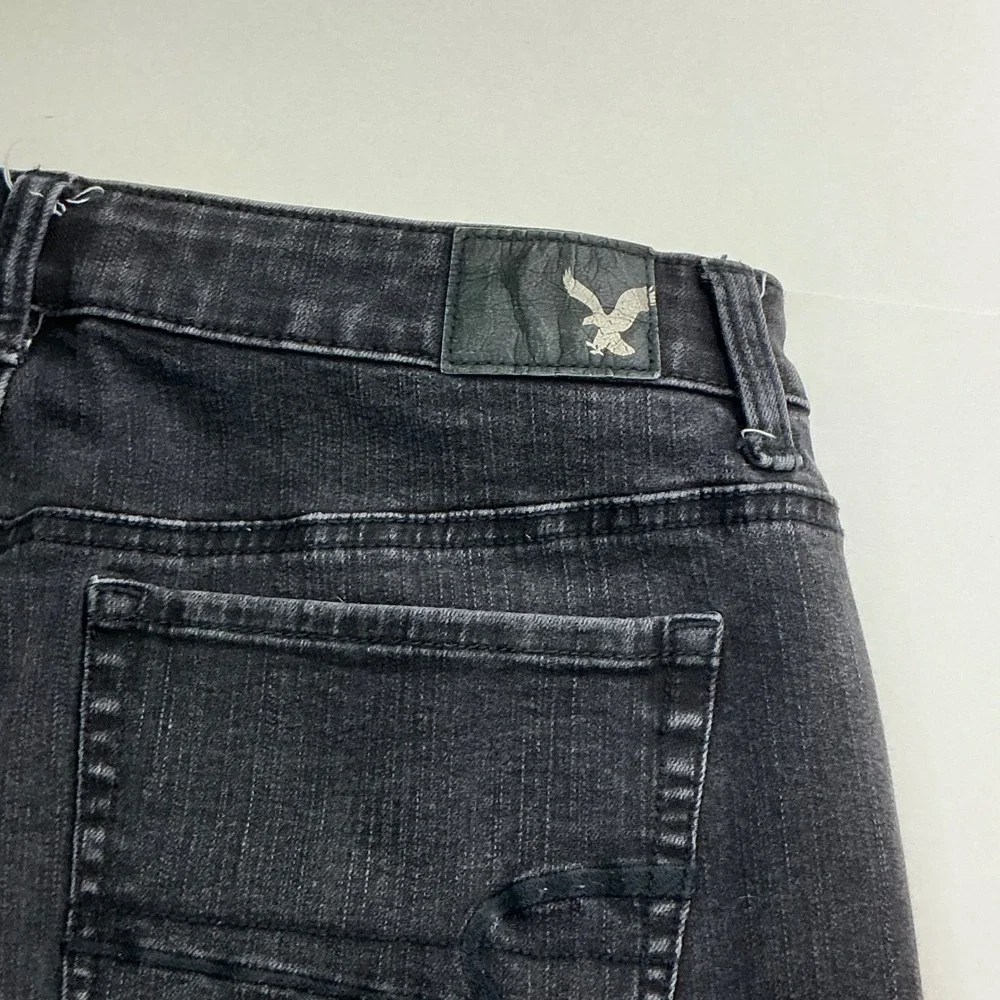 American Eagle Black Denim Hi-Rise Shortie Shorts Women 10 Super Stretch 360